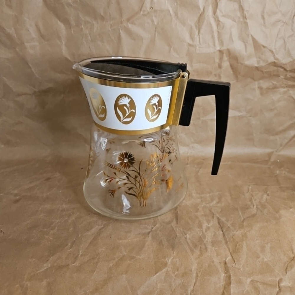 Vintage David Douglas Flameproof Coffee Tea Carafe Pitcher Pot 6 Cup Gold Wheat